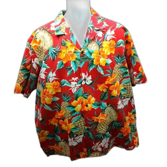 Royal Creations Hawaiian Camp Shirt Red Floral & Pineapple Print Men's XL....... - Picture 1 of 8